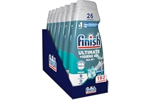 Finish Quantum + Igiene, Detersivo Lavastoviglie Raccomandato da Napisan, Gel Lavastoviglie, 182 Lavaggi, 7 confezioni da 26 Lavaggi di Liquido Lavastoviglie