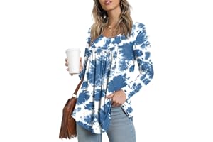 POPYOUNG Womens Fall-Winter Casual Long Sleeves Pleated Tunic Tops with Leggings Blouse