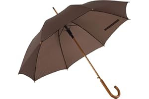 Automatik Regenschirm Holzschirm Stockschirm Portierschirm mit gebogenem Rundhaken Holzgriff in 103 cm Durchmesser von notrash2003 (Dunkelbraun)