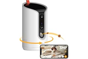 Arenti Cámara para Perros 360° para Mascotas, 2 K, dispensador automático de Comida con expulsión de golosinas con aplicación, cámara para Gatos, visión Nocturna, Audio bidireccional, detección de
