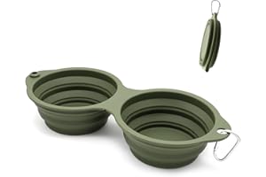 SLSON Hundenäpfe Faltbare Integrierter Reisenapf ohne Plastikrand 2 in 1 Haustierfutter Schüssel für Wandern Camping, Grün