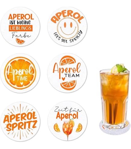 Set Di 6 Sottobicchieri In Feltro Per Aperol - Frasi Divertenti Per