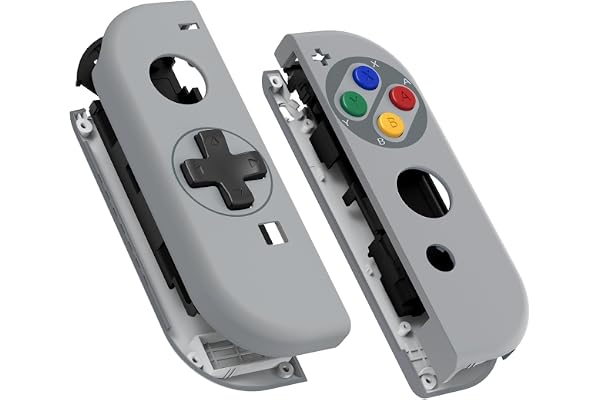 eXtremeRate Coque de Remplacement avec Bouton pour nintnedo Switch Joycon (Version D-Pad), Coque avec Motif Bouton Customisé pour nintnedo Switch & OLED Joycon, Snes Classique