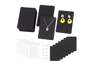 Swpeet Assortiment de 300 cartes de présentation pour boucles d'oreilles, 100 cartes carrées de 8,9 x 6,1 cm avec 100 fermoirs en silicone et sacs auto-adhésifs pour boucles d'oreilles, colliers,