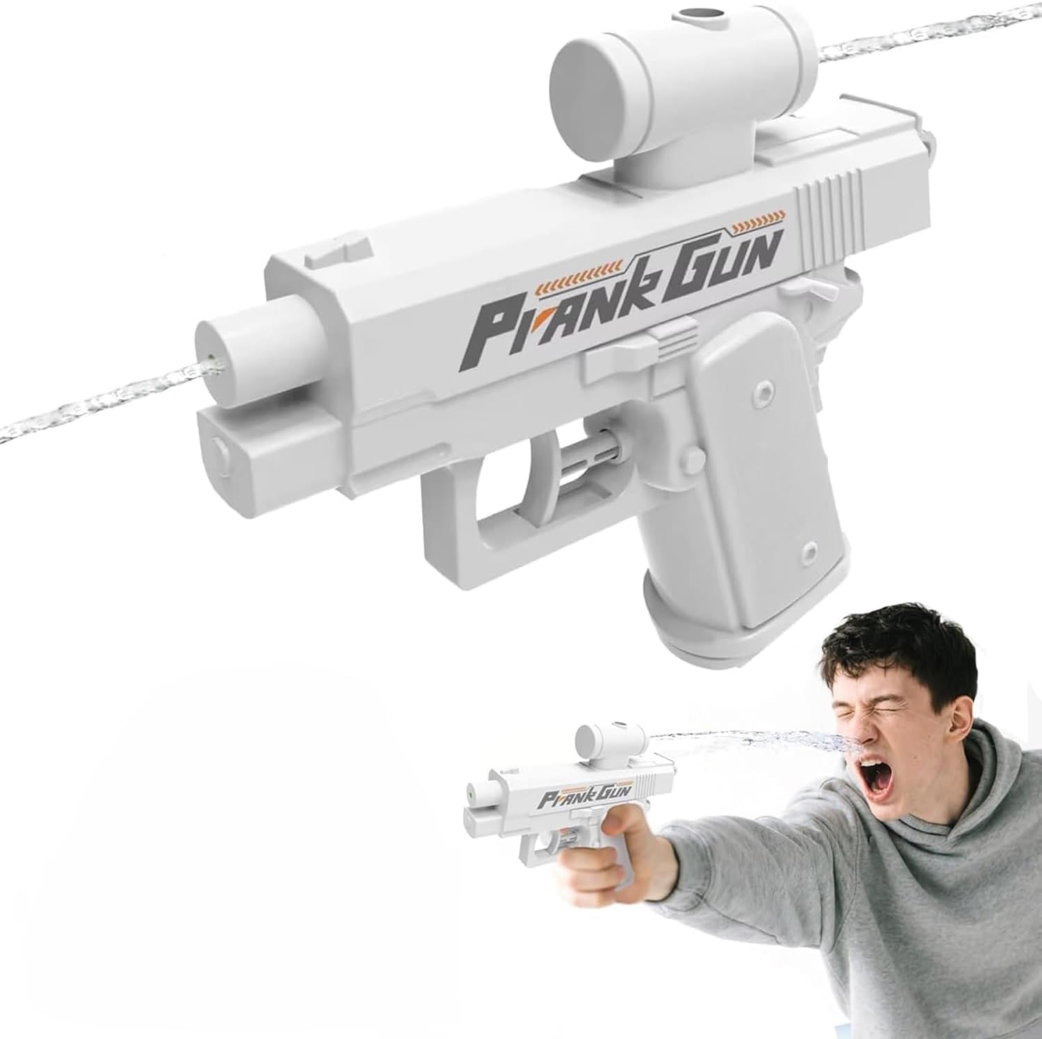 Prank Water Gun Pistola de Agua de Broma Invertir Pistolas de Agua Doble Disparo Delantera y Trasera para Travesuras Piscina Playa Verano (Blanco)