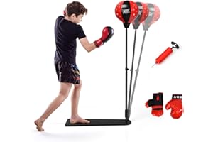 ‎RELAX4LIFE RELAX4LIFE Boxsack für Kinder & Erwachsene ab 8 Jahren, Punchingball 85-130 cm Höhenverstallbar, Box Set mit Rutschfestem Fußpedal, inkl. Boxhandschuhen Pumpe, Ideal für Stressabbau Fitness