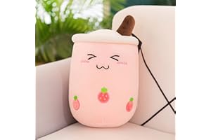 EXQULEG Bubble Tea pluszowe zwierzątko Boba, przytulanka, miękka przytulanka, do herbaty, miękka lalka, poduszka na filiżankę do herbaty, zabawka dla dzieci (różowa listwa, 25 cm)
