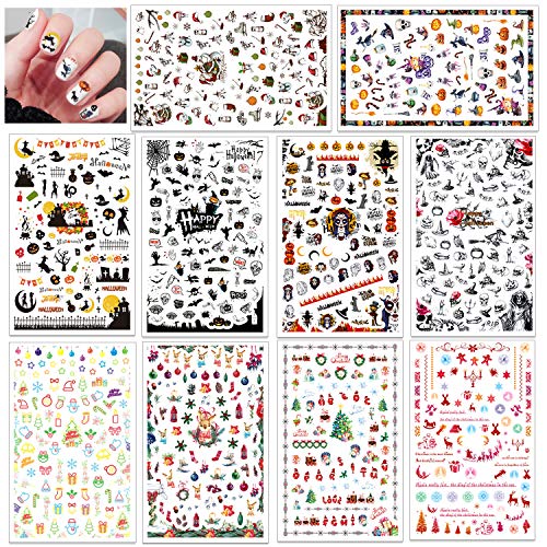 Konsait 1100+ pcs Navidad y Halloween pegatinas Uñas Decorativas...