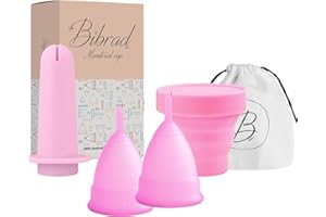 Bibrad Coppetta Mestruale con Applicatore - 2 Coppette Mestruali Taglia M, 1 Applicatore, 1 Sterilizzatore, 1 Borsa da Trasporto - 100% Morbida Silicone di Grado Medico Lavabile e Riutilizzabile