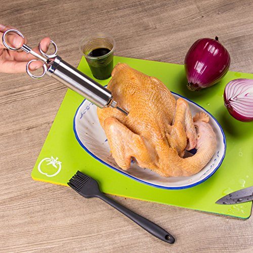 ZITFRI Bratenspritze Edelstahl Marinierspritze 60ml mit 1 Marinirpinsel und 3 Nadeln für BBQ Fleisch, Rind, Huhn, Gebäck mit Marmelade(Edelstahl) - 6