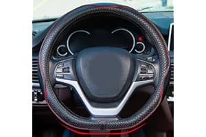 Istn Microfiber leather D Shaped Flat Bottom Steering Wheel Covers Breathable Non-slip (Black Red)