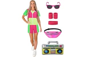 Velmawig 80er Jahre Outfit Damen 90er Jahre Kostüm Damen 80er jahre accessoires neon Party Trainingsanzug Kurzarm Jogginganzug LUXUS Retro Anzug für Karneval Fasching Mottoparty