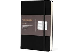 Ottergami Carnet de Notes A5 Ligné, 144 Pages, Noir - Carnet de Notes Cuir Vegan 15 x 21 cm - Papier Épais 150g/m², Couverture Rigide, Élastique et Poche Intérieure - Cahier Journal en Cuir The Pro