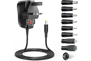 Outtag 12W Universal Charger DC 3V 4.5V 5V 6V 7.5V 9V 12V Power Supply 1000mA Power Adapter AC 100-240V 50 60HZ Adaptor With 8Pcs Tips For CCTV Camera TV Box LED Strip Light BT Speakers Router Hubs