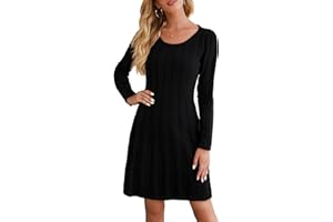 Neitooh Damen Strickkleid Pulloverkleid Elegant Winterkleider Langarm Einfarbige Rundkragen Minikleid Winter Langarm