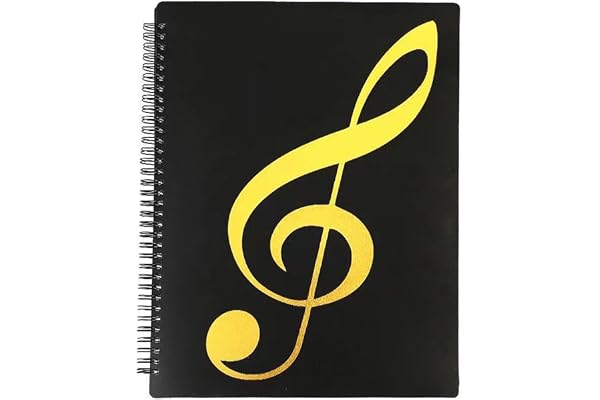 MUROAD Classeur A4 pour Partitions de Musique, Chemises pour Partitions,Permet D'annotations, Elimine L'éblouissement, 60 Pages à Spirales, Rangement (noir)