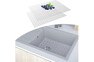 DECOSTATUE Kitchen Sink Protector Mat, Adjustable Stainless Steel Protectors, Quick Draining Mats for Sink Basin, Tableware and Glassware, Easy to Clean and Cut Yourself, Pack of 2