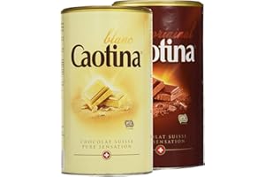 Caotina, Chocolate da bere, cacao in polvere con il miglior cioccolato svizzero Tin White + Milk, 2 Pack, (2x500g)