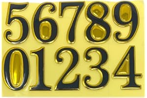 ONEBRAND Sticky Property Numbers - Set of Numbers from 0 to 9 – Waterproof - Self Adhesive - Rust / Fade Free Sticky Number - Ideal for Lockers, Doors, House, Office Bins. (Golden/Black)
