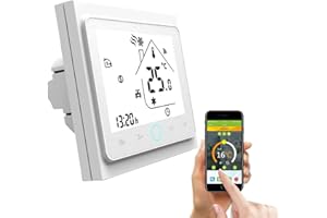 Qiumi Termostato WiFi, Controlador de Temperatura, Aire Acondicionado Inteligente, Controlador de Temperatura programable, con Pantalla LCD de 4 Tubos, Funciona con Alexa Página Principal de Google