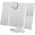 WEILY Tri-fold Vanity Mirror, 21 LEDs and 2X/3X Magnification, Touch Switch for Adjusting Brightness, Dual Power Supply mode Makeup Mirror (White)