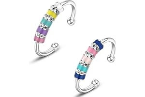 KARJIAJA 2Pcs Spinning Enamel Fidget Ring, Anxiety Relief Ring Adjustable Fidget Ring Roll Anti-anxiety Spinner Fidget Rotating Ring Stress Relief Rings Bead Spinner Ring for Adults Women