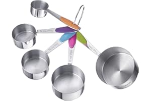 Westmark 30612270 - Set di 5 cucchiai dosatori collegati ad anello, per 30 ml, 60 ml, 80 ml, 125 ml, 250 ml, in acciaio inox/silicone, pendo, argento, verde, rosa, blu, viola, arancione, 30612270