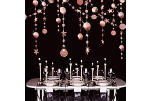 PINK BLUME Rose Gold Circle Dot Garland Streamer Kit for Twinkle Star Party Decoration Glitter Reflective Paper Hanging Bunting Banner Backdrop Background for Wedding/Baby Shower/Christmas/Birthday/Prom/Wedding