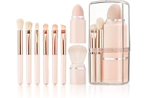Pinselset Makeup Start Makers 8 in 1 Make Up Pinsel Set Premium Synthetik Portable Foundation Powder Blush Concealer Lidschatten Pinsel Set mit Schminkpinsel Behälter Reise Zubehör (Rosa)