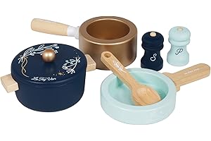 Le Toy Van - TV301 - Topf- und Pfannen-Set, Lernspiel für Kinder AB 2 Jahren, aus FSC-zertifiziertem Holz, ökologisches Spielzeug, Montessori, 7-teilig, Küchenset, plastikfrei