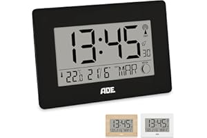ADE Grande orologio digitale radiocontrollato con cifre XXL | orologio da tavolo e da parete con calendario | con termometro | sveglia radiocontrollata a batteria | nero