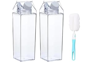 QISF 2-pack mjölkkartong vattenflaska 1 000 ml, klara fyrkantiga mjölkflaskor, bärbar juicebehållare, återanvändbar kreativ m