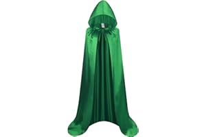 maxToonrain Long Satin Cape with Hood for Adult, Halloween Christmas Unisex Fancy Hooded Cloak