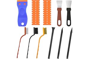Omsscun 19Pcs Plastic Scraper Tool Non Scratch, Cleaning Scraper Tool with 10 Spare Replacement, 2Pcs Oven Scraper Tool Non Scratch and 3Pcs Small Wire Brush for Stain Rust Sticker Labels Paint