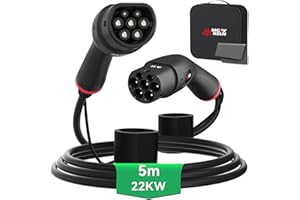 MCEVKELN Cable de Carga Coche Electrico Tipo 2 |32A 22KW | Trifásica |5 Metros |Tipo 2 a Tipo 2 | Cargador EV Cable de Carga IEC 62196-2 para Vehículos Eléctricos y Híbrido Plug-in, con Bolsa