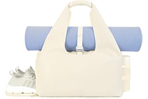SPORTSNEW Bolsa Deporte Gym Mujer para Yoga con Compartimento Independiente para Zapatos con Bolsillo Húmedo y Bolsillos Laterales para Botellas de Agua, Beige