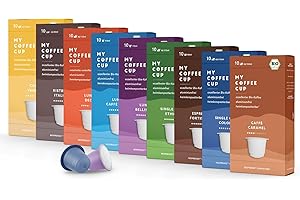 MY-COFFEE CUP My-CoffeeCup – pudełko dla miłośników kawy: kawa ekologiczna, 90 kapsułek kawy do ekspresów kapsułkowych Nespresso®,100% przemysłowo kompostowalne kapsułki kawy – 0% aluminium, ekologiczne kapsułki kawy