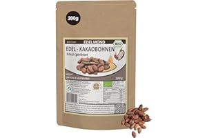 ‎EDELMOND Geröstete Bio Kakaobohnen - Fair Trade, Cadmium geprüft, 200g frische Bio-Röstung - Verführerischer Edelmond AAA Edelkakao