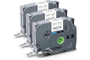 UniPlus Ruban Cassette Compatible pour Brother TZe-221 TZe221 TZ 221 Ruban pour Étiqueteuse 9mm Noir sur Blanc pour Brother PT-H100r h105 900 1000 1005 1010, Pack de 3