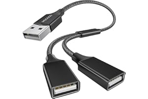 MOGOOD USB Splitter Cable Y Adapter - Dual 2.0 Power Cable Extension for Charging/Data Transfer - Dual Port Extender Hub Extra Multiport Data Split Adapter for Laptop/Mac/Car
