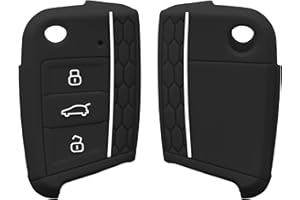 kwmobile Car Key Cover Compatible with VW Golf 7 MK7 3 Button Car Key Key Cover - Silicone Protective Car Key Fob Case - Black/White