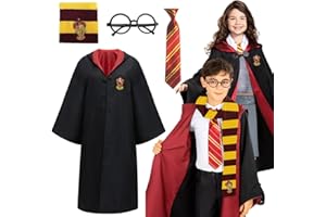 CAPANEUS Costume Sorciere Enfant, Déguisement Sorcière Fille, Costume de Magicien Robe, avec Cravate, Lunettes Noires, Écharpe, Unisexe Uniforme Collège Robe de Magicien, pour Halloween Carnaval Costume