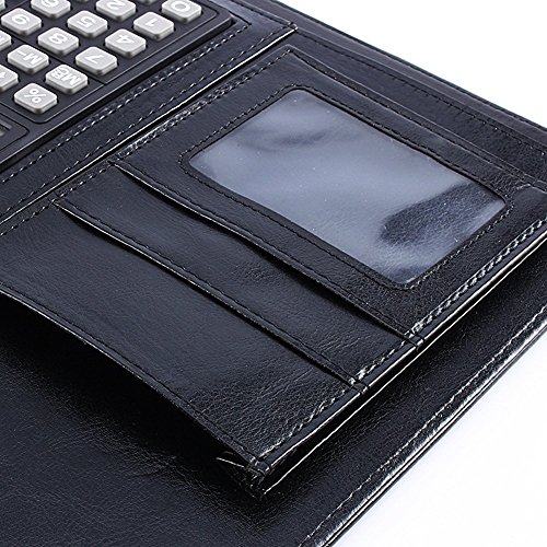 A4 Carpeta para Conferencia de Piel Sintetica  Carpeta Organizadora con Calculador Tarjetero incluidos  Organizador para Folios Bolis  Tablet  Tarjetas  Negro