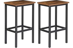 H JINHUI Bar Stools Kitchen Stools Set of 2 Tall Bar Chairs Metal Frame with Wooden Seat 65cm High Seat Industrial Style for Farmhouse Living Room Cafe Pub Rustic Brown and Black
