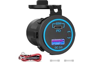 65W PD USB C 12V Steckdose: Typ C Auto USB Dose Buchse Einbau Wasserdicht 12 Volt DC Adapter Stecker mit Schalter LED USB Anschluss für MacBook Samsung iPhone KFZ Wohnmobil Motorrad Boot LKW Wohnwagen