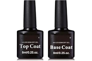 EONFAVE Top Coat and Base Coat Gel Polish - 2Pcs 8ml No Wipe Gel Top Coat and Base Coat Kit - LED Lamp Cure Quick Dry Clear Shine Gloss Mirror Long Lasting Nail Art Gel Polish, For Home Use