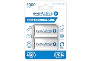 everActive Akumulator C 5000 mAh 2 sztuki, Ni-MH, Baby R14, do ponownego ładowania, najwyższa wydajność, Professional Line 1,2 V, 1 blister