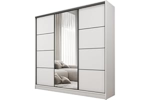 ‎BROMARKT BROMARKT Schwebetürenschrank 235 cm Breit - Kleiderschrank mit Spiegel - Schrank mit Schubladen und Regalen - Kleiderschrank mit Schiebetüren - Matt - Weiß & Schwarz