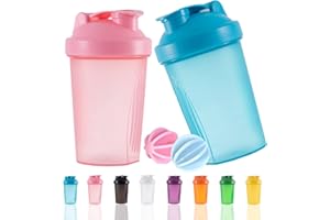 OOTD Protein Shaker Bottle, 400 ml, Leak-Proof, BPA-Free, Protein Shaker for Supplement Shakes with Strainer & Scale, Fitness Mixer for Creamy Whey Protein Powder Shakes, Blue + Pink (2 Pieces)