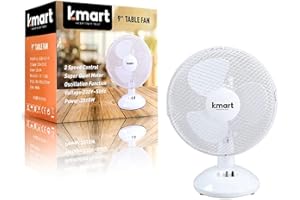 K-MART Quality Portable Desk Fan, 2 Speed, Quiet Operation, Oscillating, Desktop/Bedside Fan, Ideal for Home and Office, White (9 Inch)